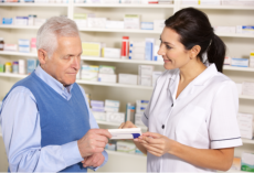 pharmacist gives the medicine to her customer